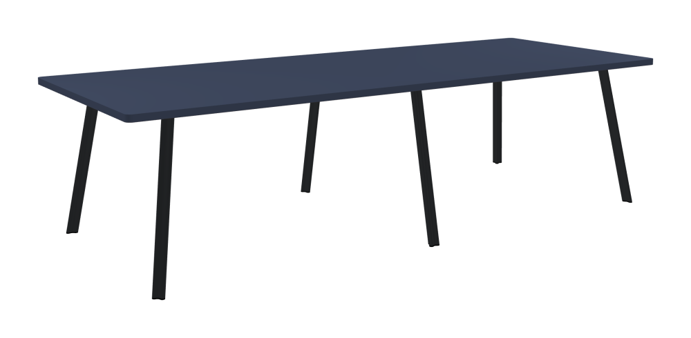 BEAM Table - Shape Square - Length 280,00 cm - Width 110,00 cm - Radius 2,60 cm - Thickness 3 cm - Surface Linoleum, 4179 Smokey Blue - Core Laminboard - Edge Linoleum, 4179 Smokey Blue - Profile Edge 90° / BEAM Table Legs - Material and Colour Aluminium, powder-coated, Black grey (RAL 7021) - Profile strength Standard - Height 71 cm - Set 6 Legs
