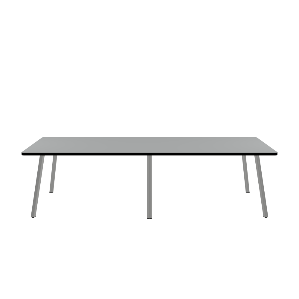 BEAM Table - Shape Square - Length 280.00 cm - Width 128.00 cm - Radius 4.00 cm - Thickness 3 cm - Surface Linoleum, 4132 Ash - Core Laminboard - Edge Linoleum, 4023 Nero - Profile Edge 90° / BEAM Table Legs - Material and Colour Aluminium, matt anodised - Profile strength Standard - Height 71 cm - Set 6 Legs
