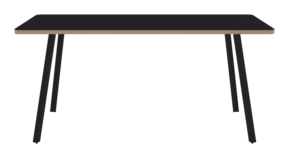 BEAM Table - Shape Square - Length 160,00 cm - Width 75,00 cm - Radius 4,00 cm - Thickness 2.6 cm - Freeform 1.00000000 - Surface Linoleum, 4166 Charcoal - Core Birch Plywood - Profile Edge 90° / BEAM Table Legs - Material and Colour Aluminium, powder-coated, Black grey (RAL 7021) - Profile strength Small - Height 71 cm - Set 4 Legs