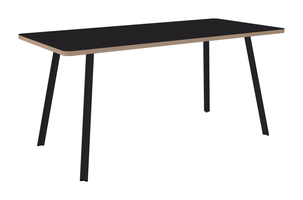 BEAM Table - Shape Square - Length 160,00 cm - Width 75,00 cm - Radius 4,00 cm - Thickness 2.6 cm - Freeform 1.00000000 - Surface Linoleum, 4166 Charcoal - Core Birch Plywood - Profile Edge 90° / BEAM Table Legs - Material and Colour Aluminium, powder-coated, Black grey (RAL 7021) - Profile strength Small - Height 71 cm - Set 4 Legs
