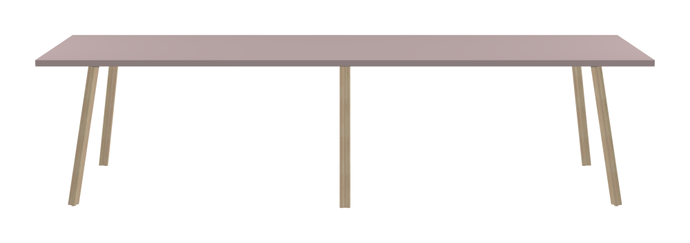 BEAM Table - Shape Square - Length 300,00 cm - Width 90,00 cm - Radius 0,30 cm - Thickness 3 cm - Surface Linoleum, 4010 Soft Lilac - Core Laminboard - Edge Linoleum, 4010 Soft Lilac - Profile Edge 90° / BEAM Table Legs - Material and Colour Wood, ash, matt oiled - Profile strength Standard - Height 71 cm - Set 6 Legs