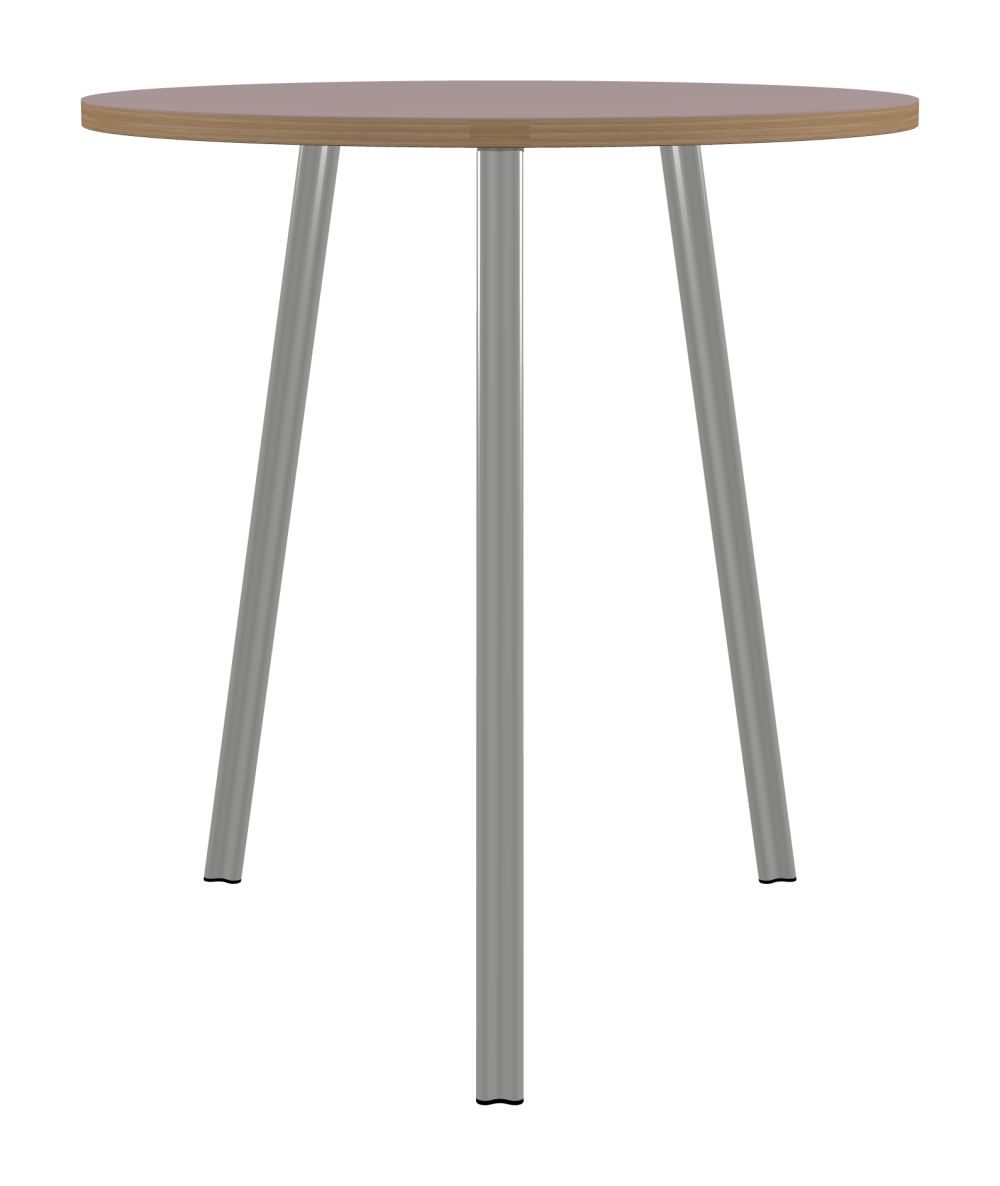 BEAM Table - Shape Round - Length 99,00 cm - Width 99,00 cm - Thickness 3 cm - Freeform 1.00000000 - Surface Linoleum, 4010 Soft Lilac - Core Laminboard - Edge Wood, Oak - Profile Edge 90° / BEAM Table Legs - Material and Colour Aluminium, matt anodised - Profile strength Standard - Height 102 cm - Set 3 Legs