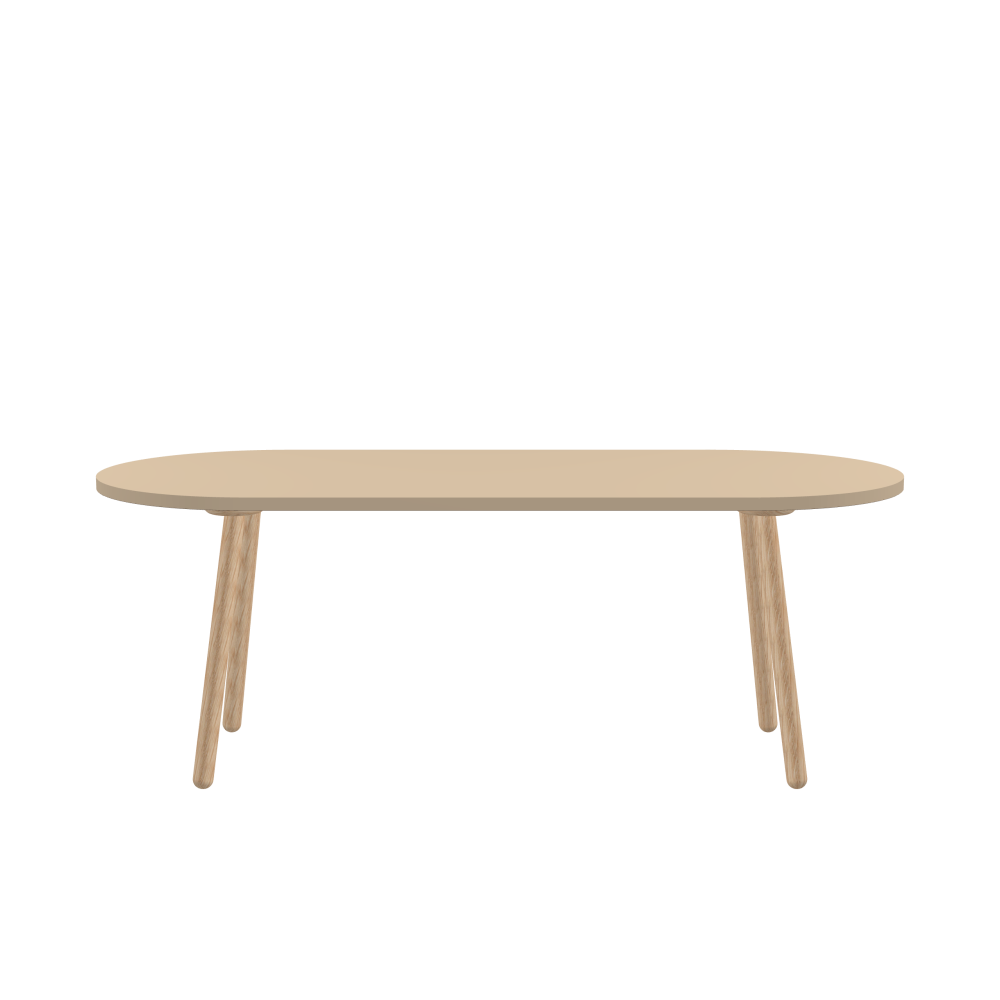 MT2 Tisch - Form Eckig - Länge 200,00 cm - Tiefe 85,00 cm - Radius 42,50 cm - Stärke 3 cm - Freiformfläche 1.00000000 - Oberseite Linoleum, 4007 Macadamia - Kern Stäbchenplatte - Kante Linoleum, 4007 Macadamia - Kantenschräge 90° / MT2 Tischbeine - Material und Farbe Holz, Eiche, natur, matt geölt - Set 4 Tischbeine