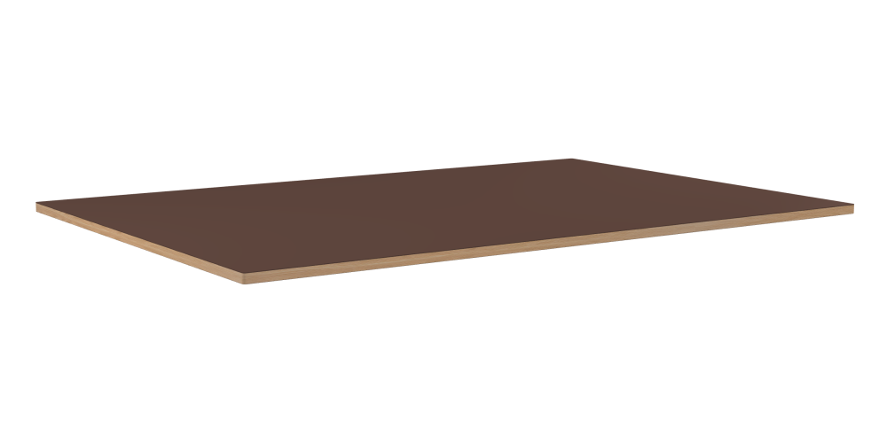Tischplatte - Form Eckig - Länge 220,00 cm - Tiefe 150,00 cm - Radius 1,00 cm - Stärke 3 cm - Oberseite Linoleum, 4009 Espresso - Kern Stäbchenplatte - Kante Holz, Lärche - Kantenschräge 90°